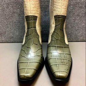 GANNI  WESTERN ANKLE BOOTS  GREEN, BROWN, TAN & WH